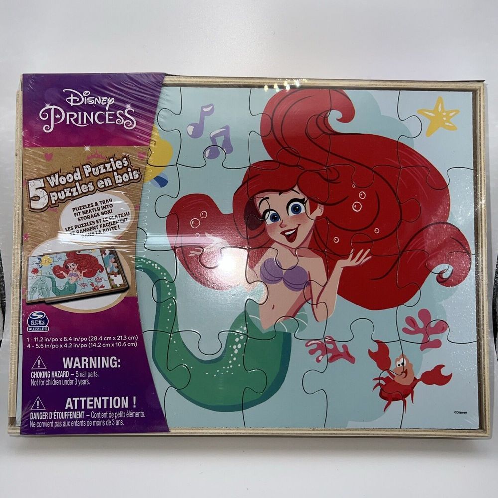 Disney Princess Jigsaw‎ Puzzles Wood 5 Pack Sealed Storage Box Kids Collection